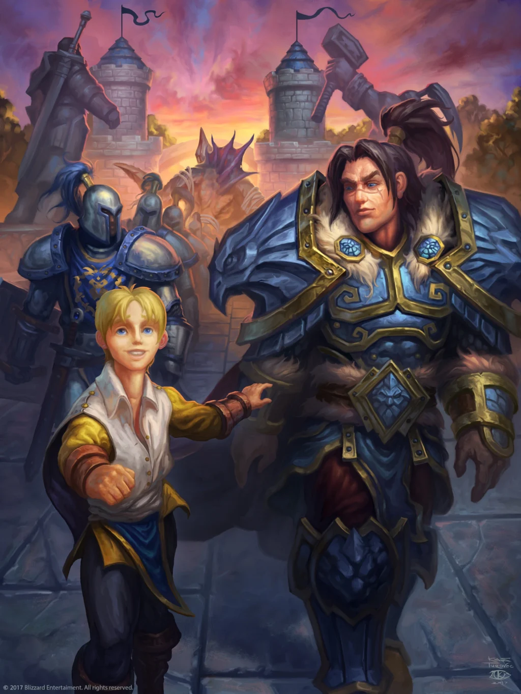 Anduin and Varian walking together in the streets. Image titled "Anduin_Varian_Chronicle"