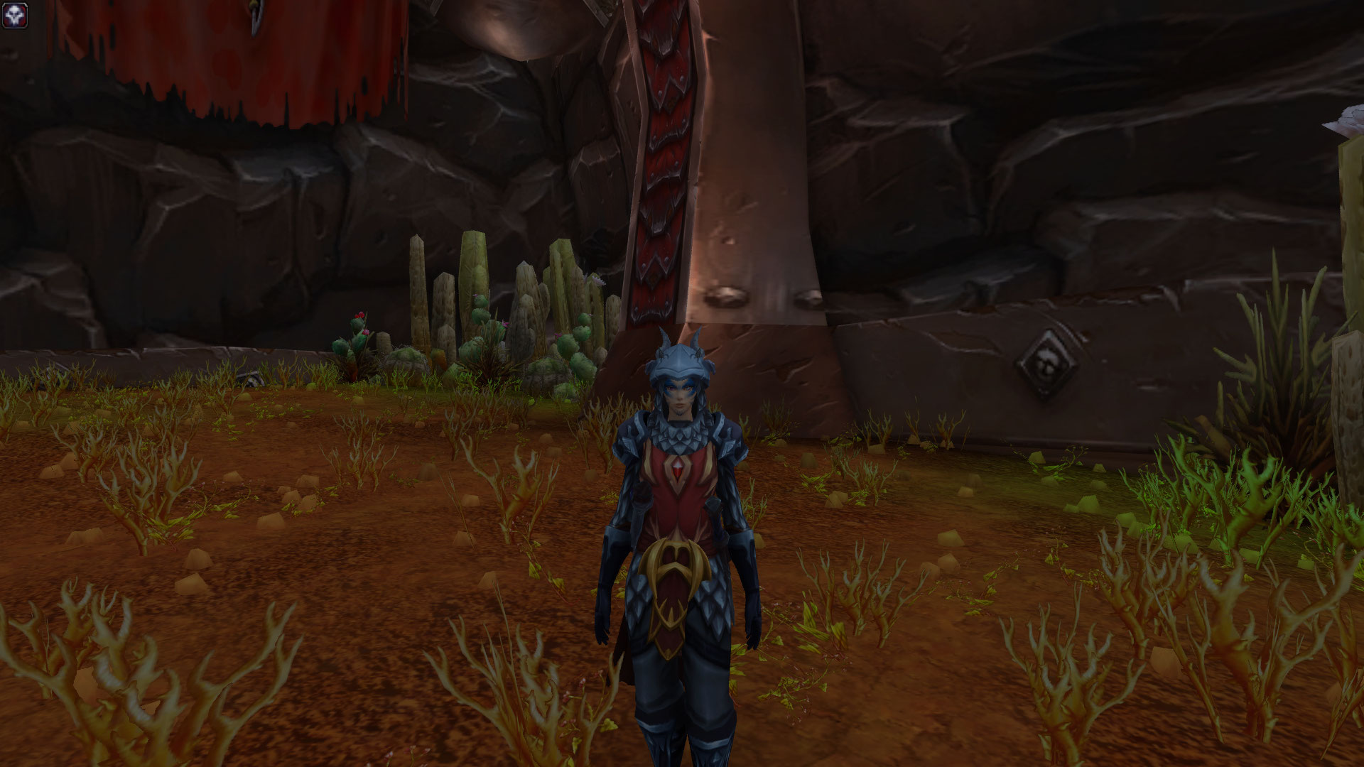 A Dracthyr in visage form stands tall in Orgrimmar
