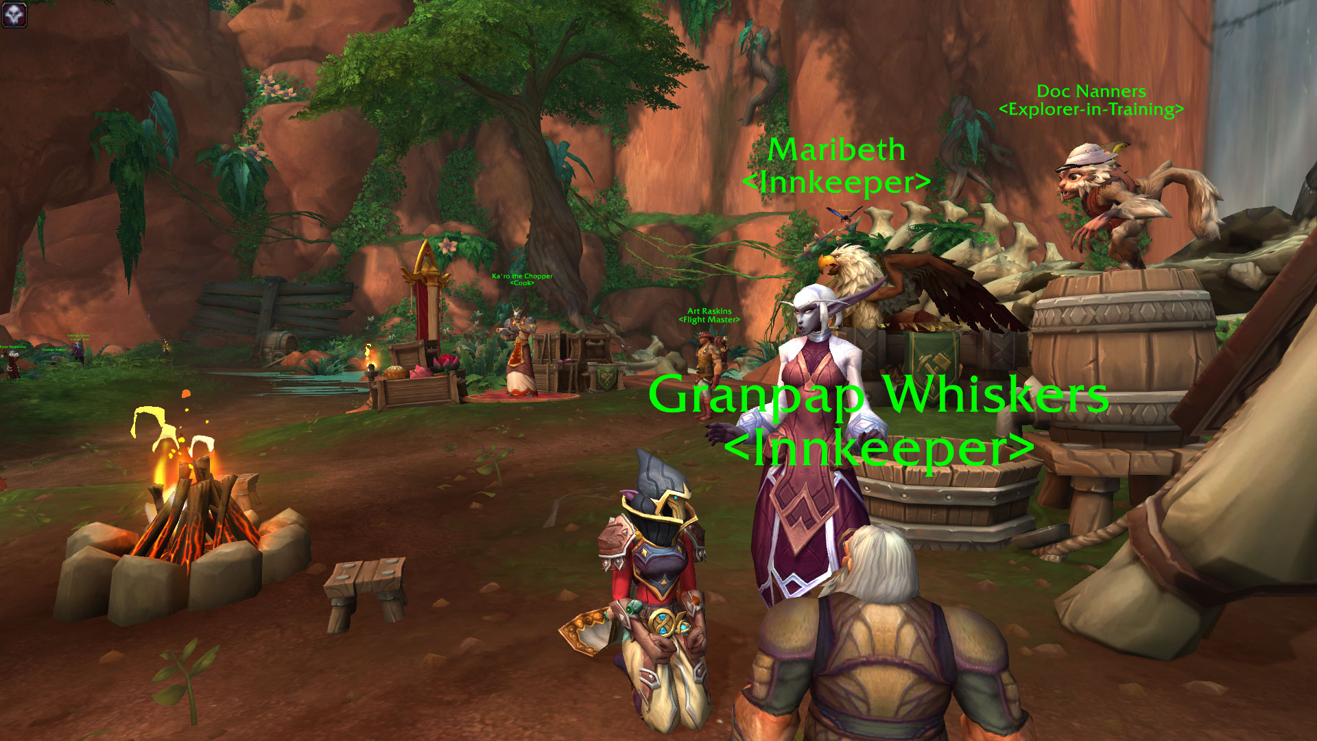 A screenshot of a troll druid sitting at the inn in World of Warcraft