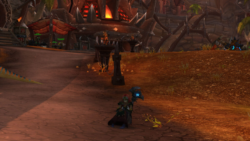 Suzannah, the Blood Elf Priest and Guild Leader of Dark Phoenix, relaxing in Orgrimmar