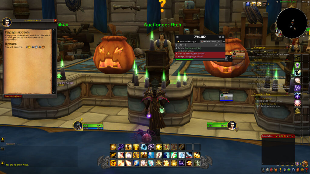 Holy priest character participating in Hallow's End quests in World of Warcraft, exploring Azeroth during the festive event.