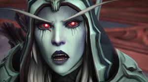 Sylvanas Windrunner wearing a surprised expression, her eyes widened and eyebrows raised in reaction to an unforeseen event or revelation.