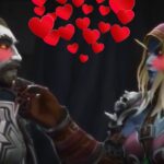Sylvanas Windrunner and Nathanos Marris, a fantasy couple from Azeroth, surrounded by hearts, embodying love in the World of Warcraft universe.