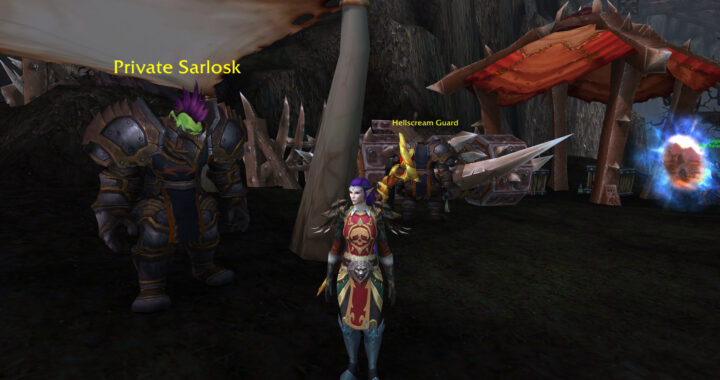 Dracthryr Evoker and Private Sarlosk in Tol Barad, World of Warcraft, during daily quest pickup