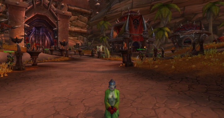 Dracthyr Evoker sitting outside in Orgrimmar