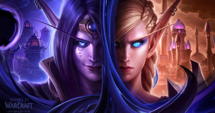 Close-up of Alleria and Xal’atath, with half of Alleria’s face and half of Xal’atath’s face visible, showcasing their clash in The War Within WoW Update